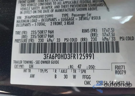 2015 Ford Fusion Se from USA, damaged, VIN 3FA6P0HD3FR125991